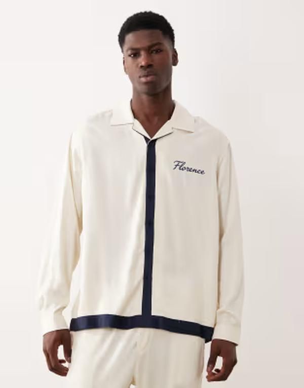 エイソス メンズ トップス シャツ ASOS DESIGN relaxed camp collar shirt in cream with chest embroidery part of a set