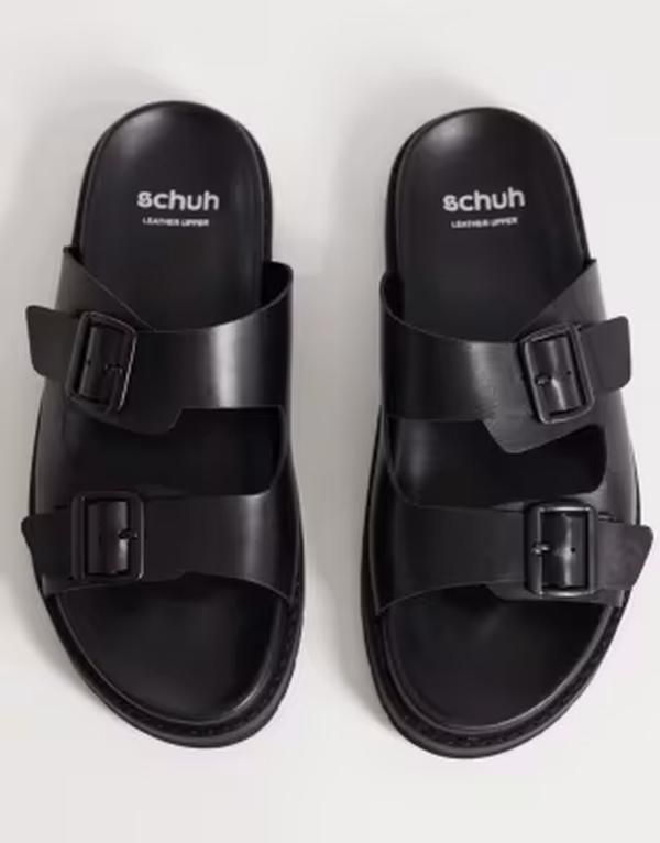 シュー メンズ サンダル レザー Schuh Swift double buckle sandals leather Black Leather ブラック