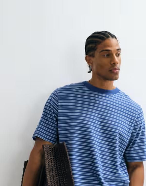 コットンオン メンズ トップス Tシャツ Cotton boxy fitshirt stripe Navy stripe ネイビー