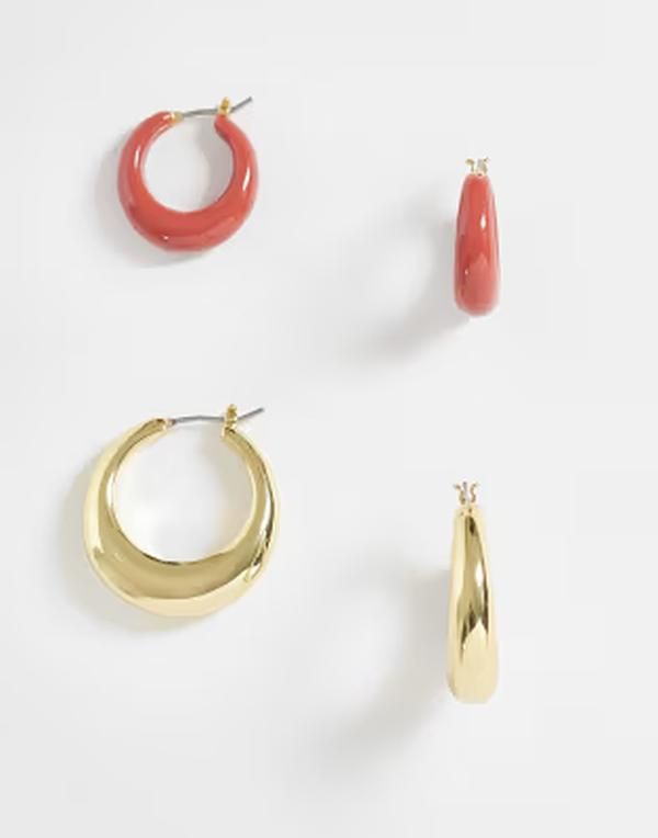 アンドアザーストーリーズ レディース アクセサリー ピアス・イヤリング Other Stories 2pack stackable hoop earrings in coral and Gold Li