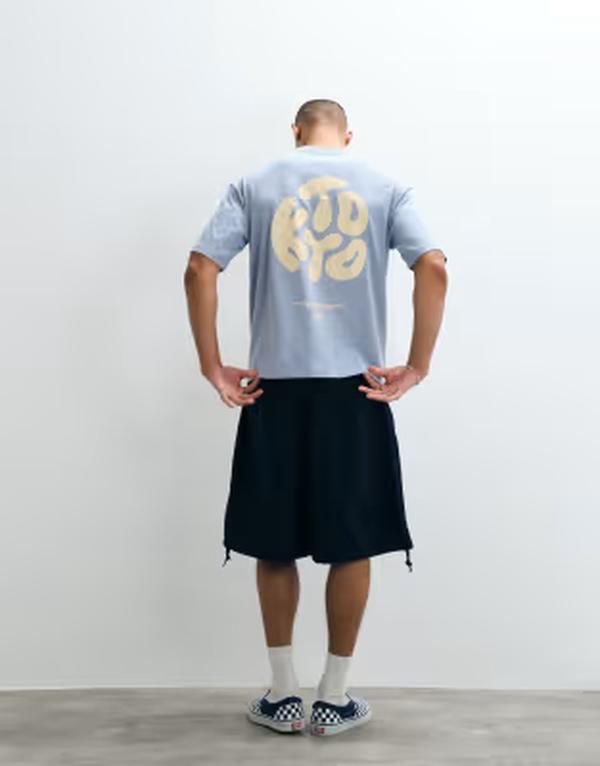 エイソス メンズ トップス Tシャツ プリント ASOS DESIGN oversized tshirt with Kyoto text print BLUE BLIZZARD ブルー