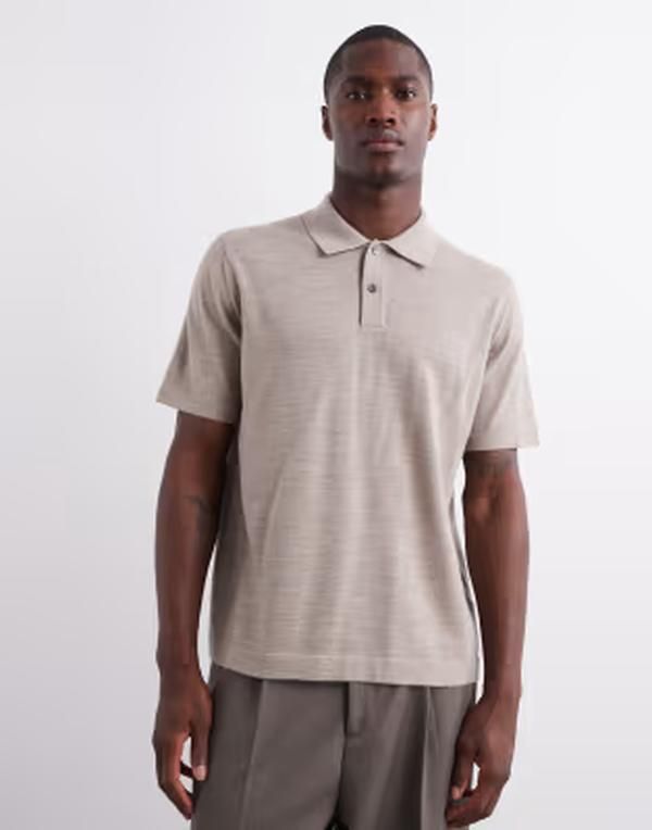アルケット メンズ トップス Tシャツ ポロシャツ ウール ニット ARKET merino wool knit short sleeve polo shirt in light beige ベージュ