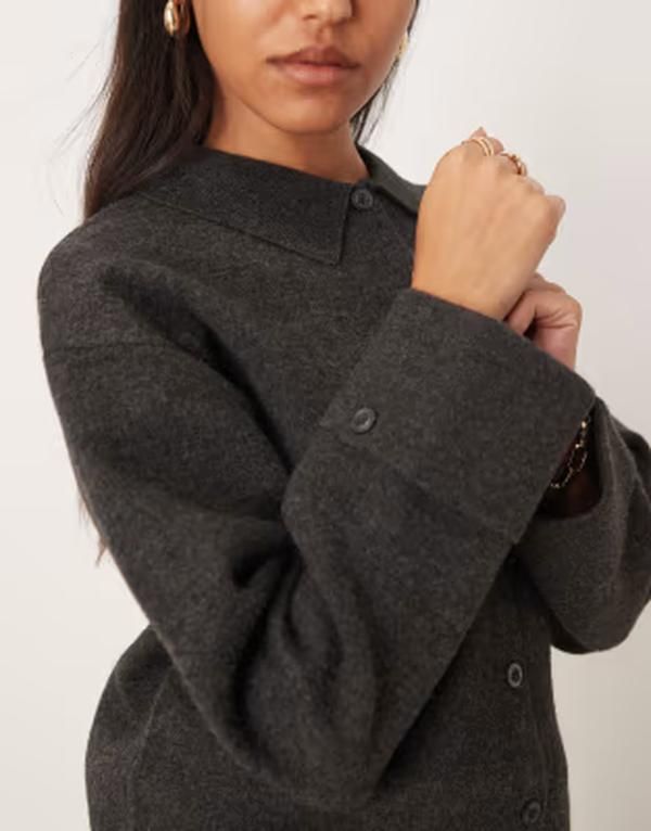 ジーナトリコ レディース アウター カーディガン ニット Gina Tricot collar knit cardigan in dark gray melange Dark gray melange