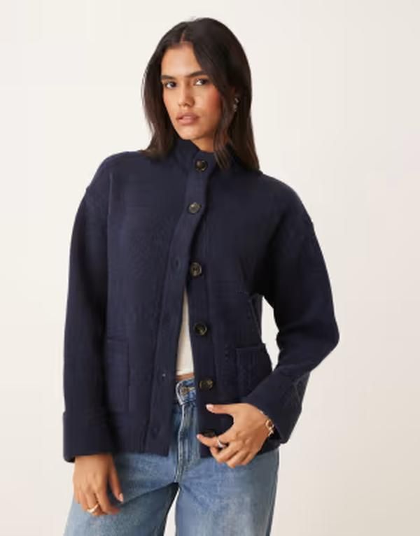 プリティラヴィッシュ レディース アウター カーディガン ハイネック ニット Pretty Lavishigh necknit cardiga nAVY ネイビー