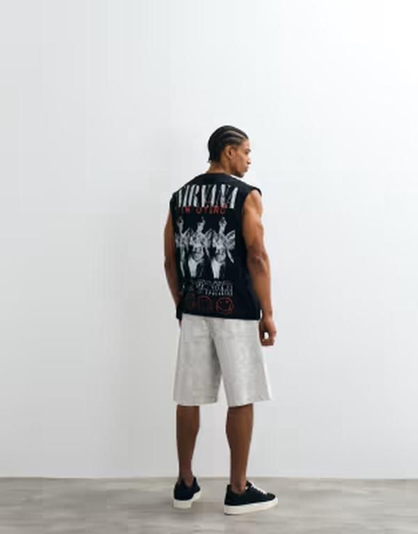エイソス メンズ トップス ベスト プリント ASOS DESIGN oversized tank top with Nirvana print Black ブラック