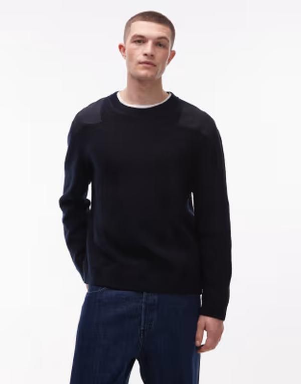 アルケット メンズ アウター ニット・セーター クルーネック ウール ARKET pure wool patch crew necknit sweater Dark Blue ブルー