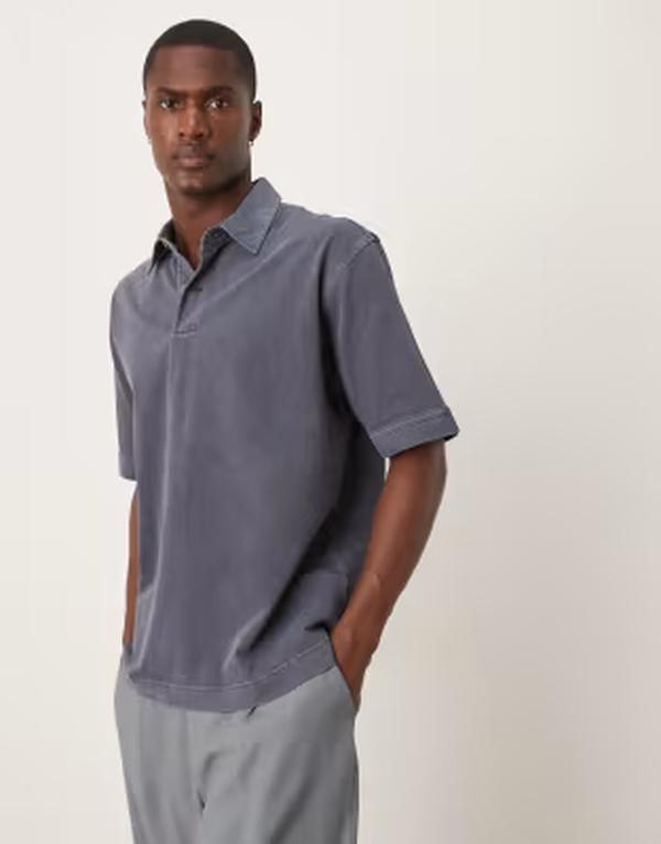 アルケット メンズ ボトムス ハーフパンツ・ショーツ ポロシャツ ジャージー ARKET heavyweight jersey short sleeve polo shirt in dark blue