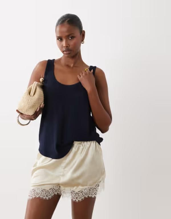 エイソス レディース トップス ベスト ニット ASOS DESIGN textu red knit scoop neck loose fitank top part of a set NAVY ネイ