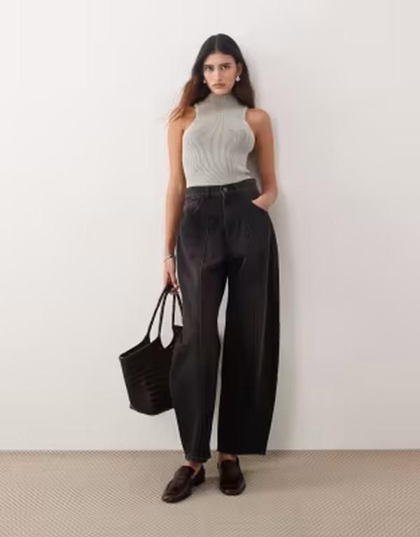 アレンジ レディース トップス ベスト リブニット ボディースーツ ニット ARRANGE soft rib knit longline racer neck bodysuit Gray グレー