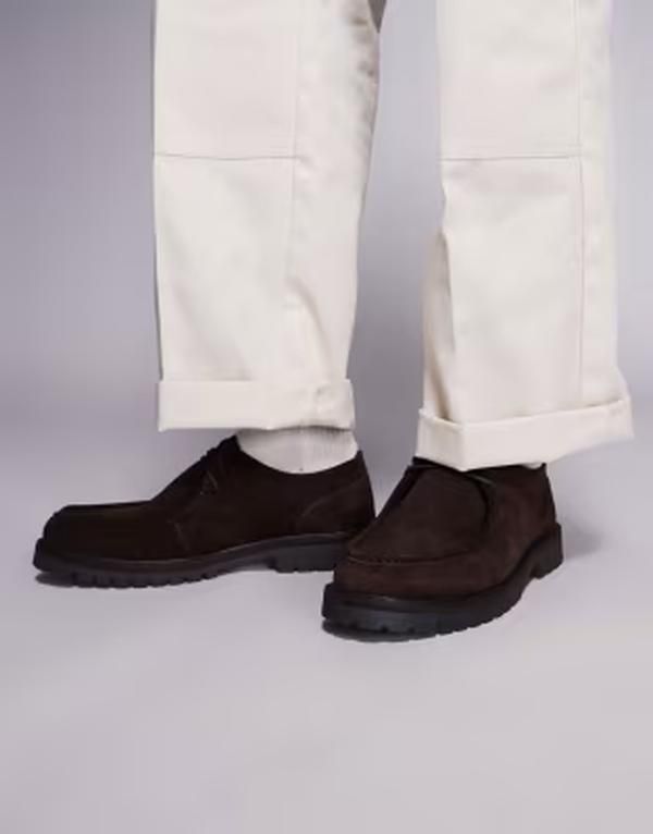 シュー メンズ スリッポン・ローファー スエード レース schuh Presley lace up chunky loafers in suede Brown Suede ブラウン
