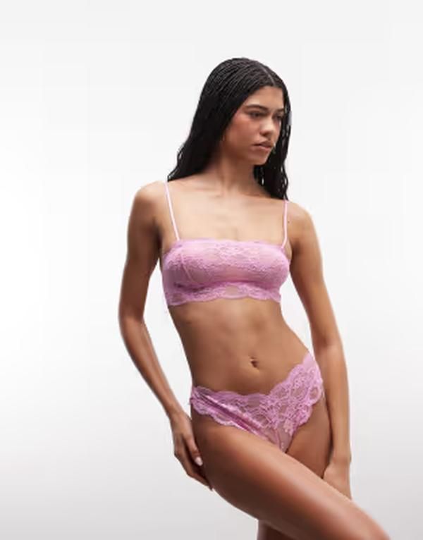 エイソス レディース アンダーウェア ブリーフパンツ レース ASOS DESIGN Lolace brazilian briefs in candy pink ピンク