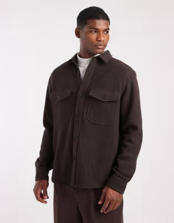 アルケット メンズ トップス シャツ ARKET chunky boucl overshirt BROWN ブラウン