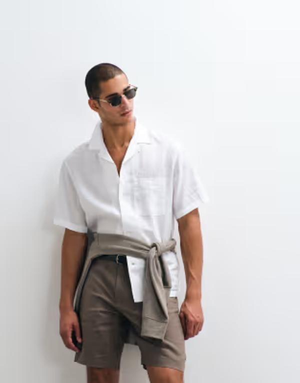 アルケット メンズ トップス シャツ リネン ARKET pure linen short sleeve resort shirt WHITE ホワイト
