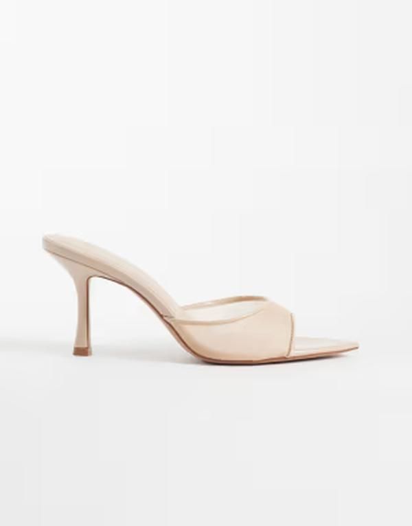 マンゴ レディース シューズ サンダル メッシュ ヒール Mango heeled mesh sandals in pale pink ピンク