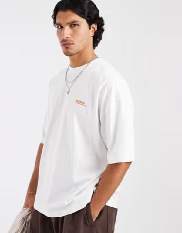 エイソス メンズ トップス Tシャツ グラフィック ASOS DESIGN oversized tshirt with chest graphic WHITE ホワイト