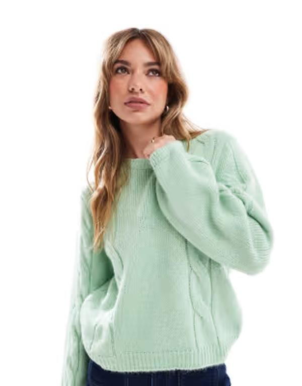 エイソス レディース アウター ニット・セーター ASOS DESIGN oversized cable knit sweater in pistachio GREEN グリーン