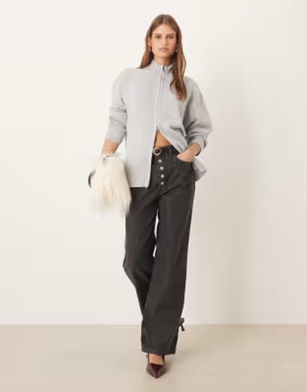 プリティラヴィッシュ レディース アウター カーディガン ニット Pretty Lavish doublended zip knit cardigan LIGHT GRAY MARL グレー