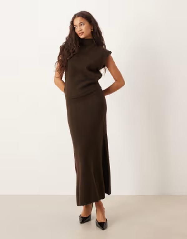 ジーナトリコ レディース ボトムスカート ウール ニット マキシ Gina Tricot knit wool alpaca blend maxi skirt part of a set Brown ブ