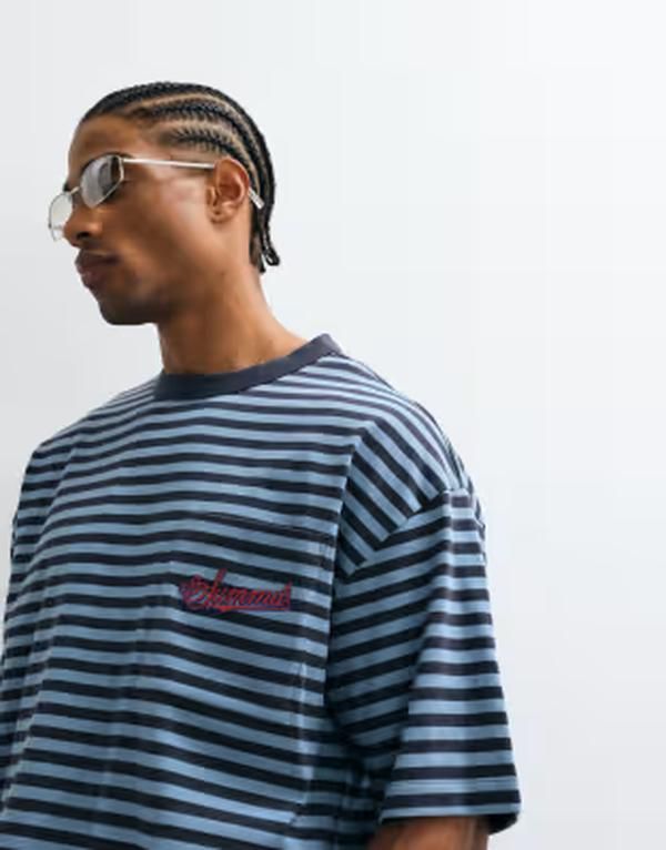 エイソス メンズ トップス Tシャツ ASOS DESIGN oversized Tshirt stripe Blue stripe ブルー