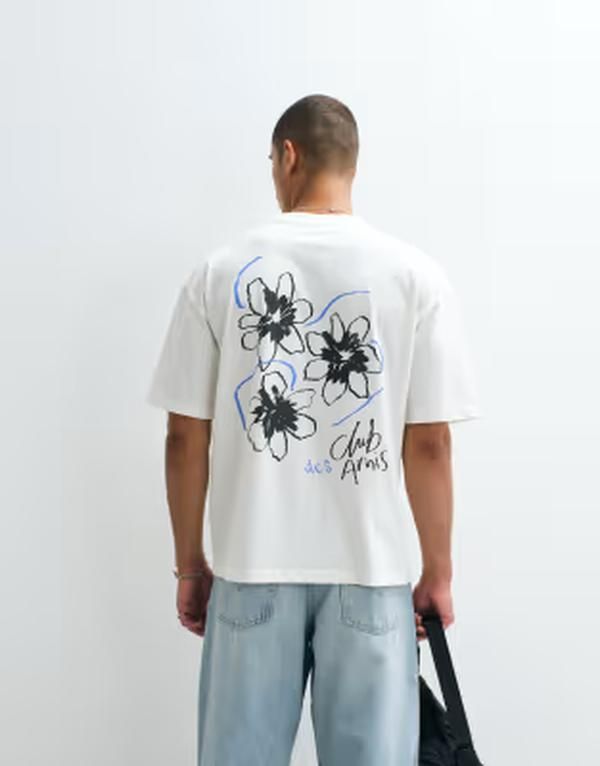 エイソス メンズ トップス Tシャツ フラワー柄 フラワー グラフィック ASOS DESIGN oversized Tshirt with floral graphic in cream Cocon