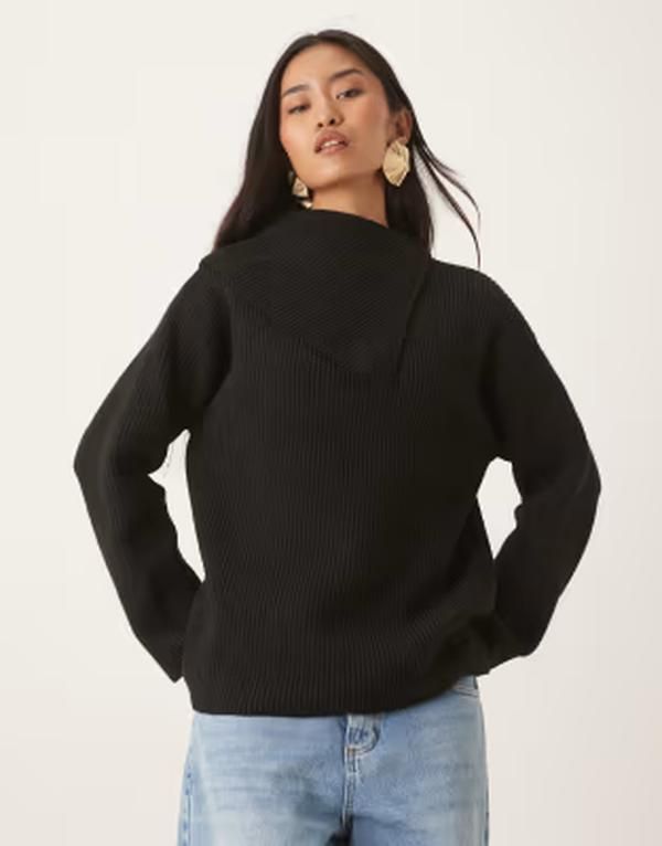 プリティラヴィッシュ レディース アウター ニット・セーター Pretty Lavish split collar oversized knit sweater Black ブラック