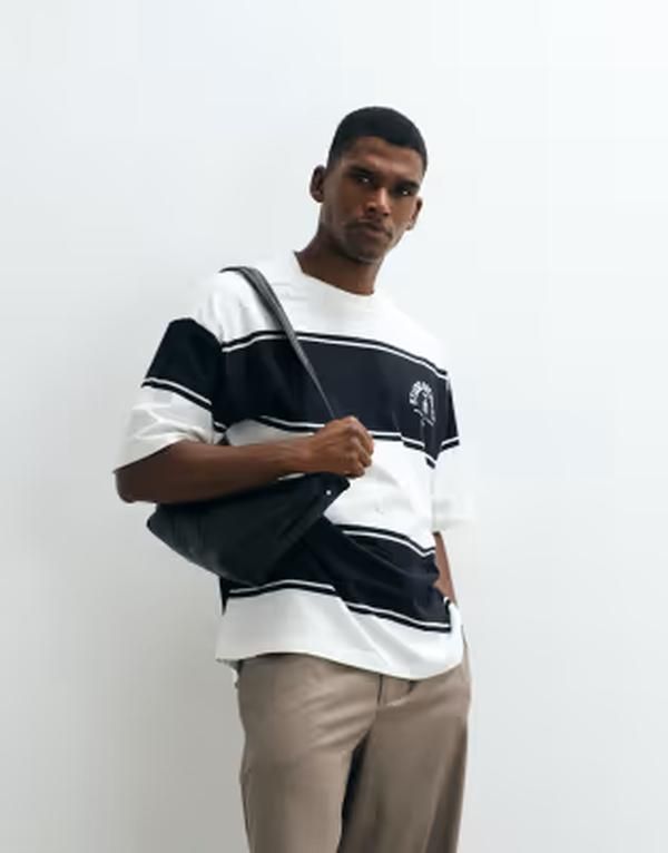 エイソス メンズ トップス Tシャツ ASOS DESIGN oversized Tshirt stripe White Stripe ホワイト