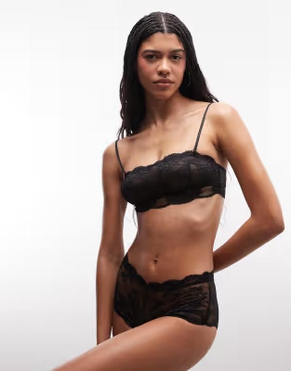 エイソス レディース アンダーウェア ブリーフパンツ ローライズ レース ASOS DESIGN Lolace low rise briefs Black ブラック