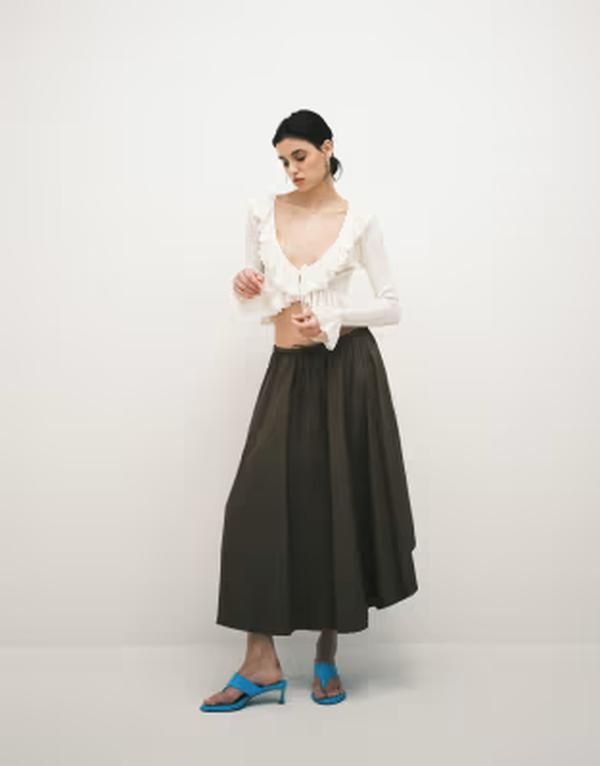 アルケット レディース ボトムスカート コットン ARKET drawstring cotton skirt with dipped hem Light Brown ブラウン