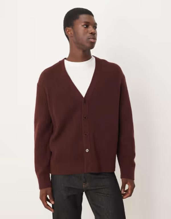 アルケット メンズ アウター カーディガン ウール ARKET wool blend cardigan with button front wine Burgundy wine バーガンディ