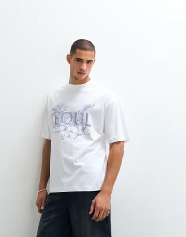 エイソス メンズ トップス Tシャツ グラフィック ASOS DESIGN oversized tshirt with Seoul graphic WHITE ホワイト