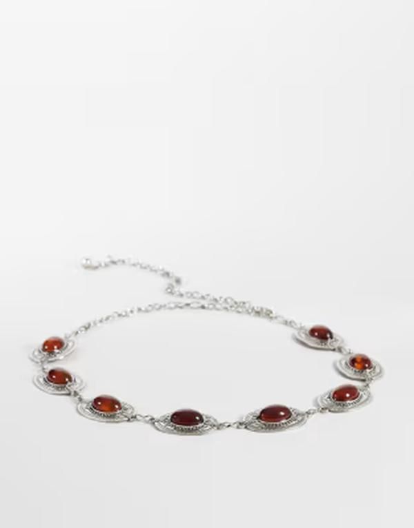 オンリー レディース アクセサリー ベルト ONLY boho chain belt with brown stone sILVER シルバー
