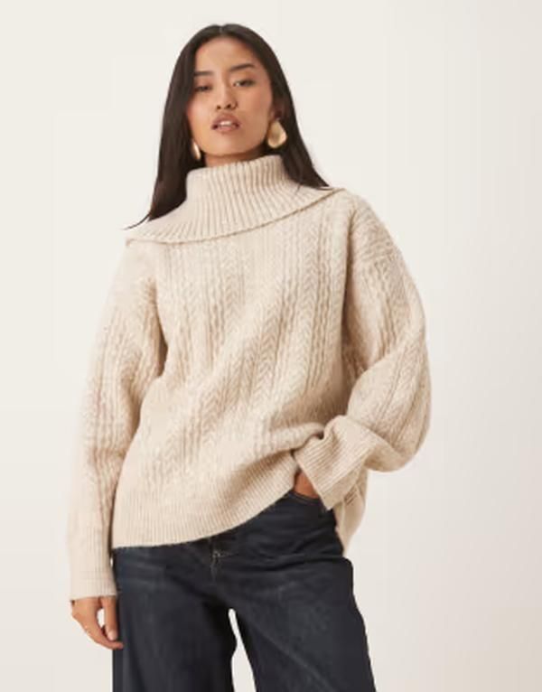 プリティラヴィッシュ レディース アウター ニット・セーター Pretty Lavish cable knit exaggerated roll neck sweater BEIGE ベージュ