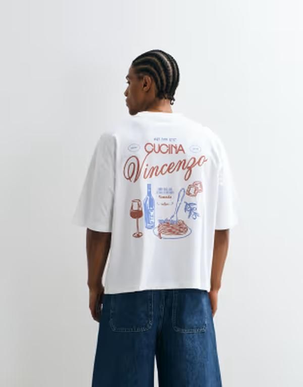 エイソス メンズ トップス Tシャツ グラフィック ASOS DESIGN boxy oversized Tshirt with food andrink graphic WHITE ホワイト