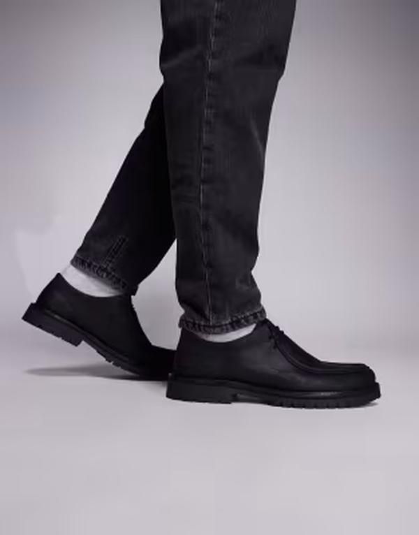 シュー メンズ スリッポン・ローファー レース レザー schuh Presley lace up chunky loafers in leather BLACK LEATHER ブラック