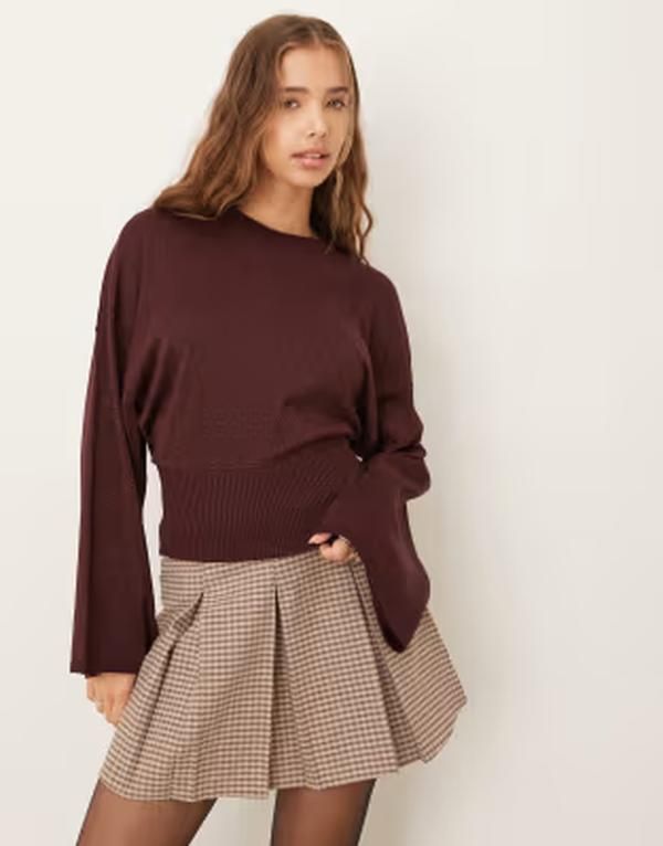 ジーナトリコ レディース アウター ニット・セーター トール Gina Tricot metallic fine knit sweater with wide sleeves in dark red