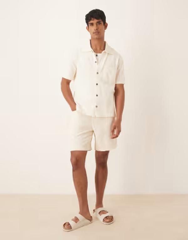アルケット メンズ トップス シャツ ニット ARKET softouch boucle texture knit short sleeve shirt Offwhite オフホワイト