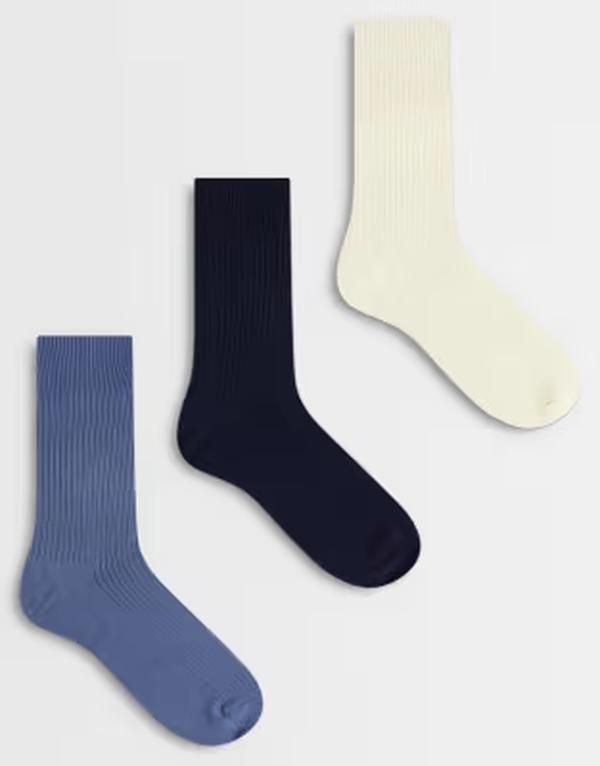 アルケット レディース アンダーウェア 靴下 リブ コットン ARKET 3 pack rich cotton ribbed socks mix Blue multi ブルー