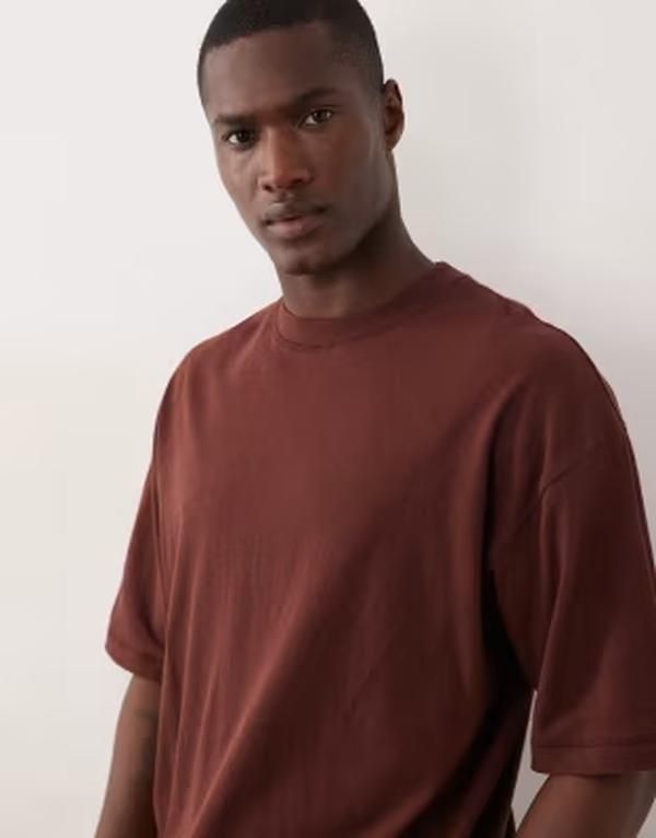 エイソス メンズ トップス Tシャツ リネン ASOS DESIGN linen blend oversized tshirt Rum Raisin ブラウン