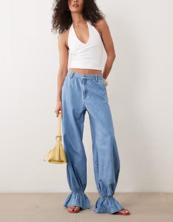 エイソス レディース ボトムス デニムパンツ バルーンフィット ジーンズ ASOS LUXE balloon fit jeans with paperbag cuff in bleach wash L