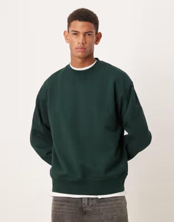 アルケット メンズ アウター パーカー・スウェット パイル シャツ コットン ARKET pure cotton relaxed terry sweatshirt in dark GREEN グリーン