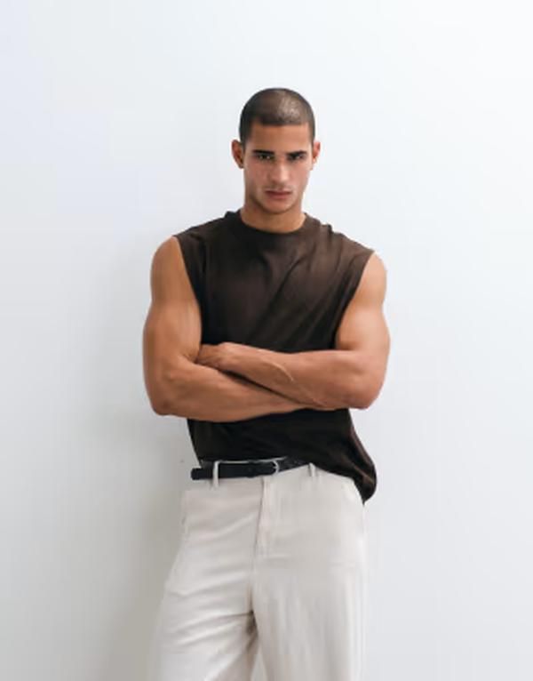 エイソス メンズ トップス ベスト リネン ASOS DESIGN oversized tank with linen Demitasse ブラウン