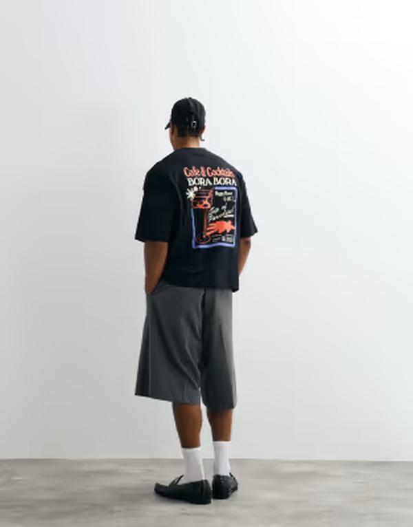 エイソス メンズ トップス Tシャツ グラフィック ASOS DESIGN boxy oversized Tshirt with cocktail graphic Black ブラック