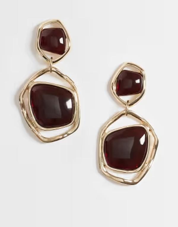 エイソス レディース アクセサリー ピアス・イヤリング ASOS DESIGN earrings with burgundy resin pendant drop tone Burgundy バーガン