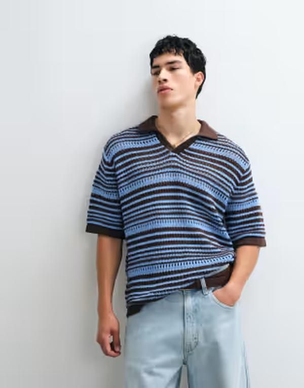 エイソス メンズ トップス ポロシャツ ニット ASOS DESIGN relaxed knit gradient notch neck polo shirt in multi マルチカラー