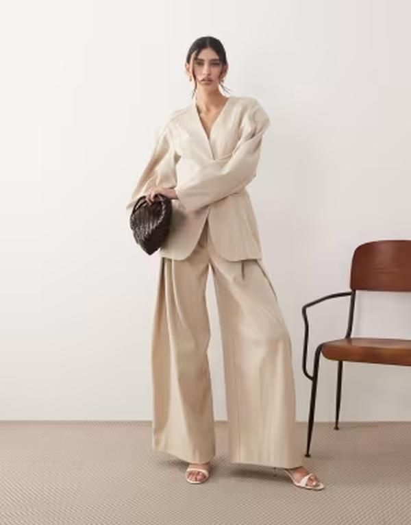 アレンジ レディース ボトムス カジュアルパンツ ワイドレッグ ARRANGE twill wide leg pants in stone part of a set STONE ストーン