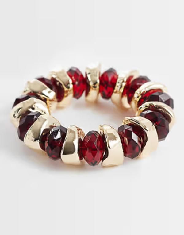 エイソス レディース アクセサリー ブレスレット・バングル・アンクレット ASOS DESIGN stretch bracelet resin and gold tone Burgundy バーガンデ