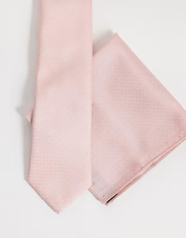 エイソス メンズ アクセサリー ネクタイ ASOS DESIGN textu red neck tie and pocket square PINK ピンク