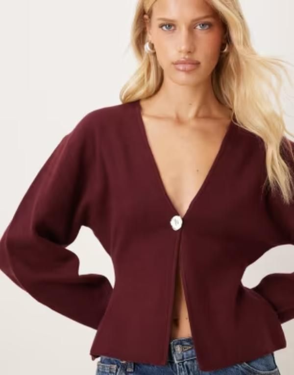 ジーナトリコ レディース アウター カーディガン ニット Gina Tricot sculpt shaped knitted cardigan Burgundy バーガンディ