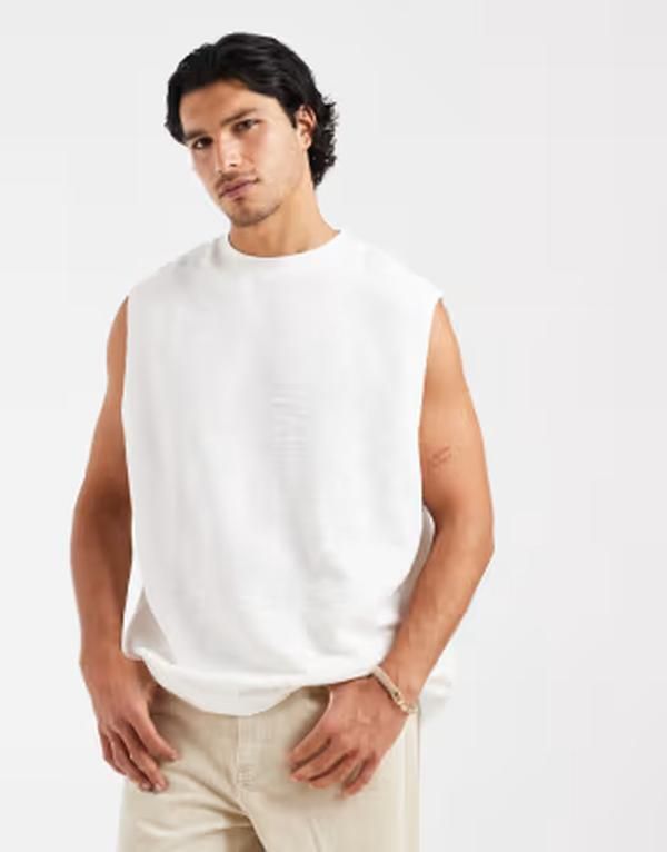 エイソス メンズ トップス ベスト ASOS DESIGN heavyweight oversized tank in cream boucle Greige クリーム