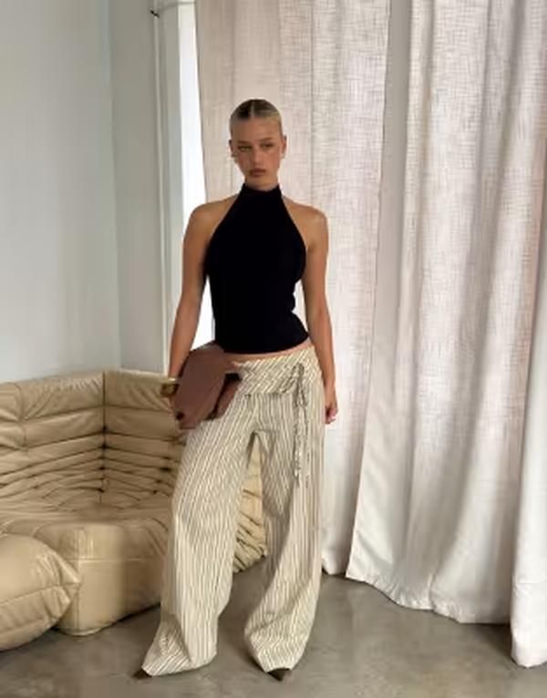 プリンセスポリー レディース ボトムス カジュアルパンツ ワイドレッグ コットン Princess Polly Seneca cotton wrap tie waist detail wide leg